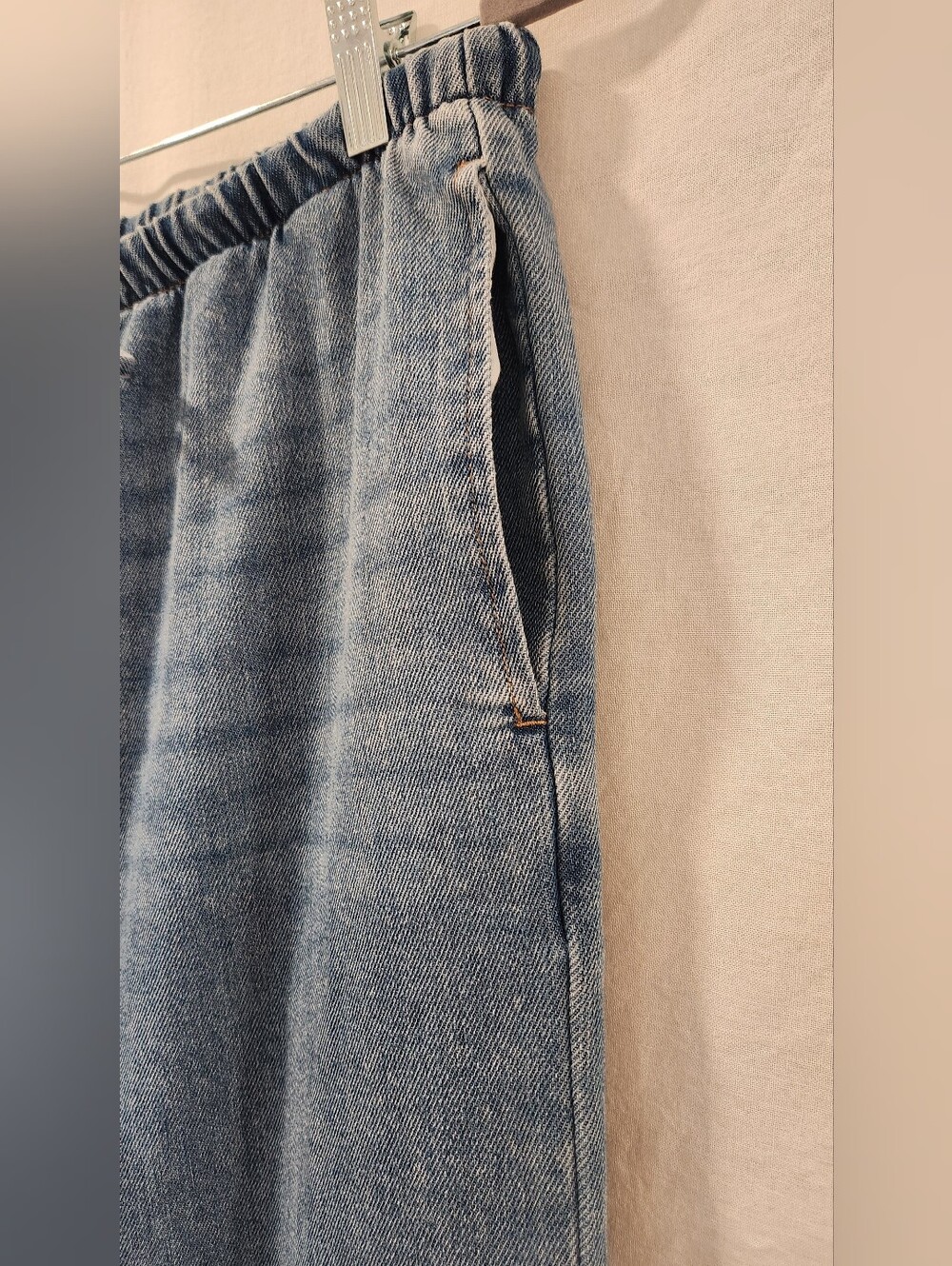 Wide Leg Mid Rise Drawstring Pull On Relaxed Cozy Jeans Size M - Picture 5 of 10